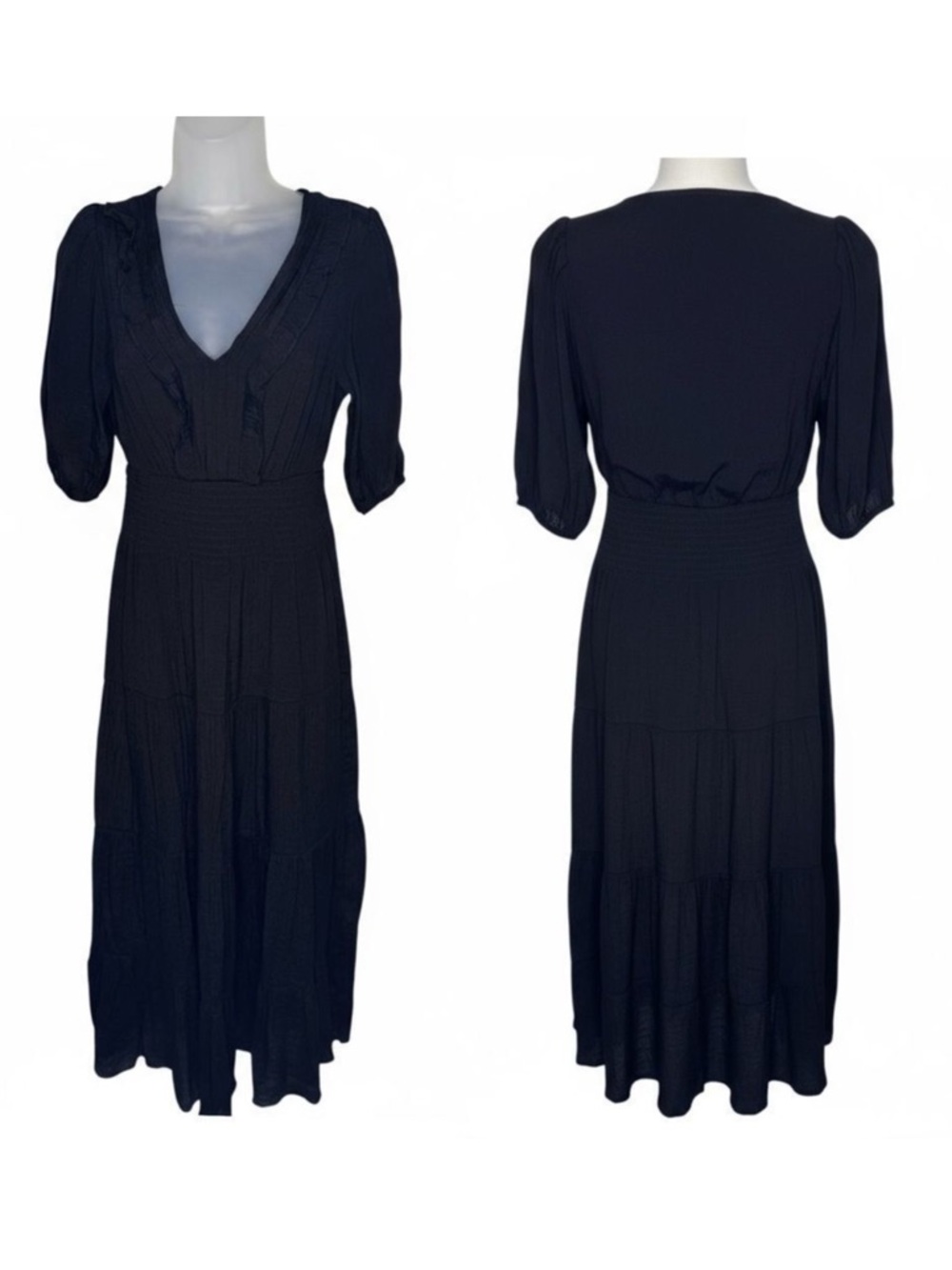 Kings Road V Neck Tiered Maxi Dress. Size Small